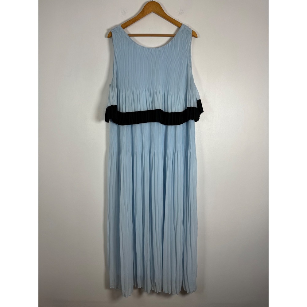 Elegant Lane Bryant Womens 18/20 Maxi Dress Light Blue Pleated Colorblock Tiered